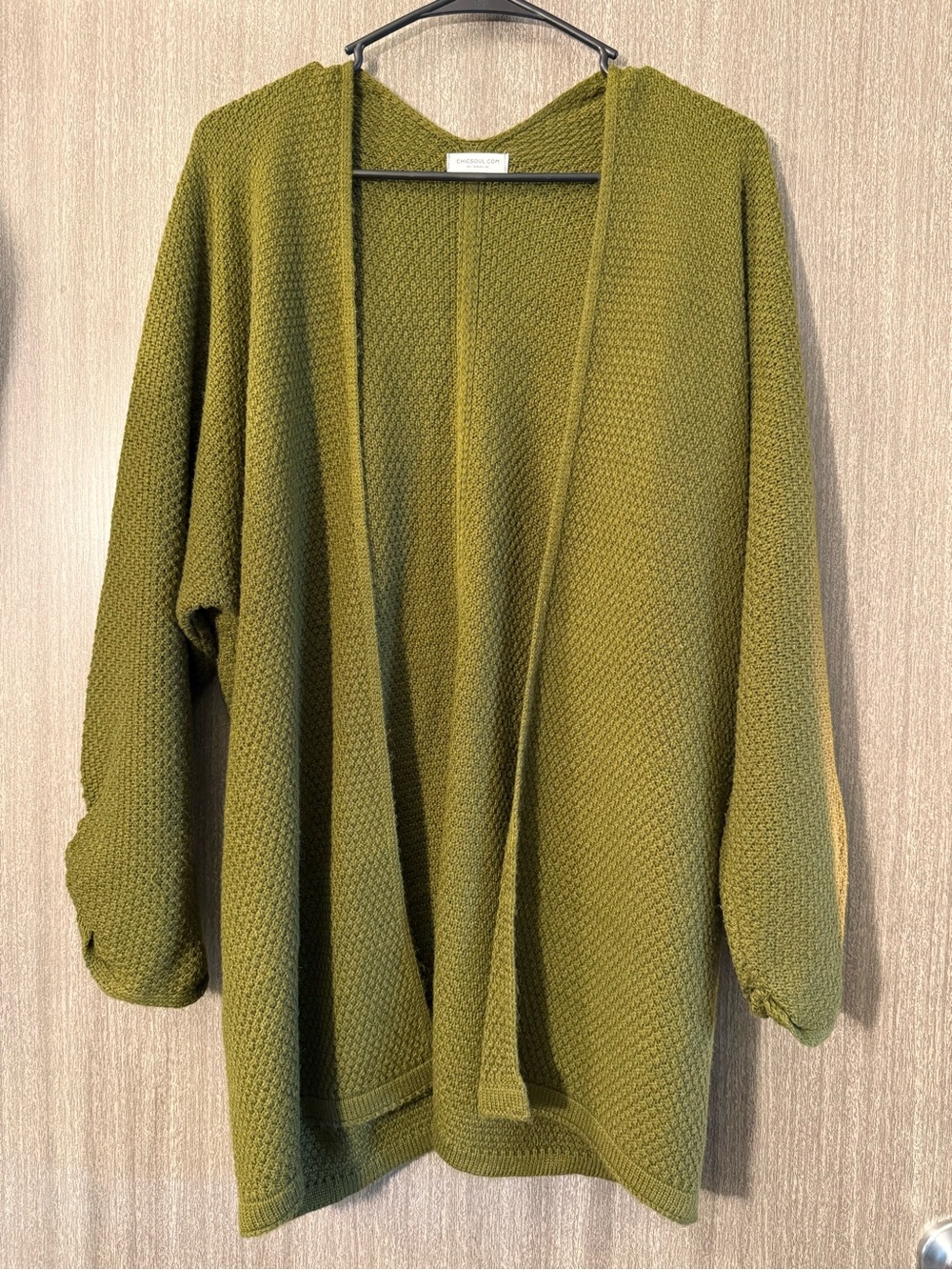 Chic Soul Olive Green Open-Front Knit Cardigan